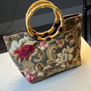 Longaberger Garden purse bag bamboo handles ~ approx. 8 1/2" X 11" with handles